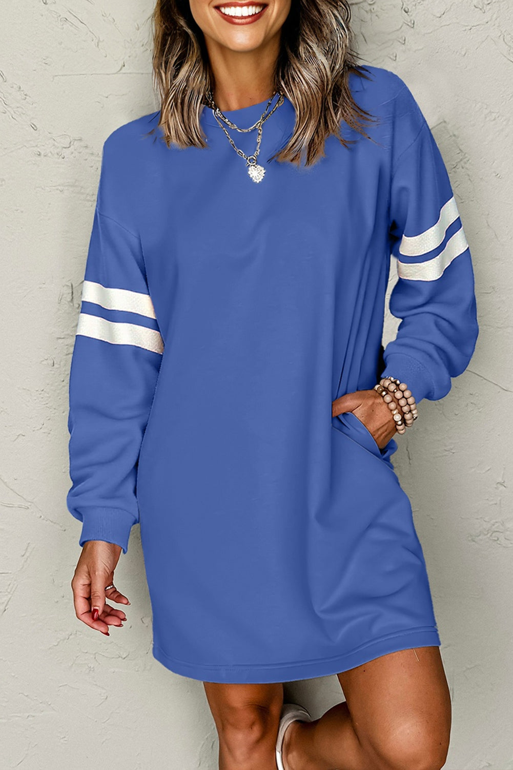 Orange Varsity Contrast Banded Sleeve Shift Sweatshirt Dress